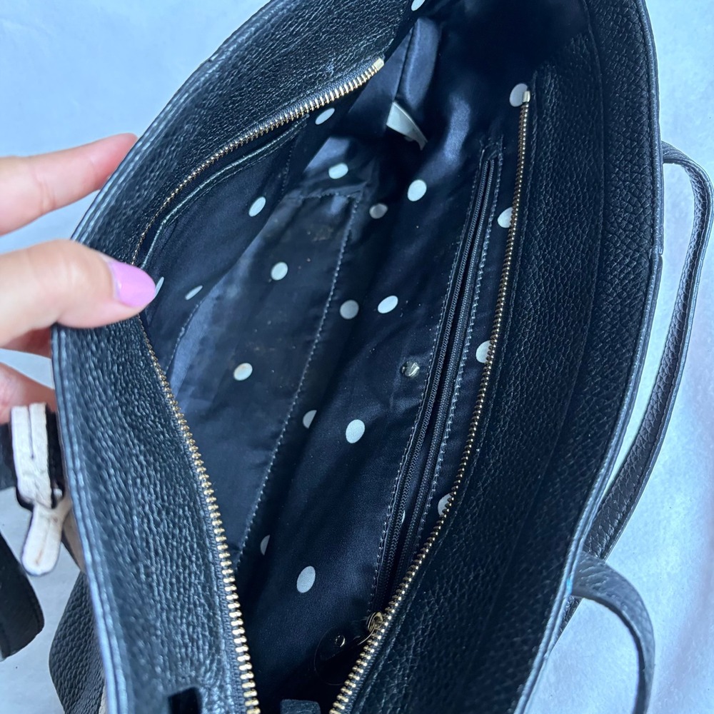 Kate Spade New York Colorblock Pebbled Leather Tote Bag Black Cream PXRU5489 - Picture 4 of 11